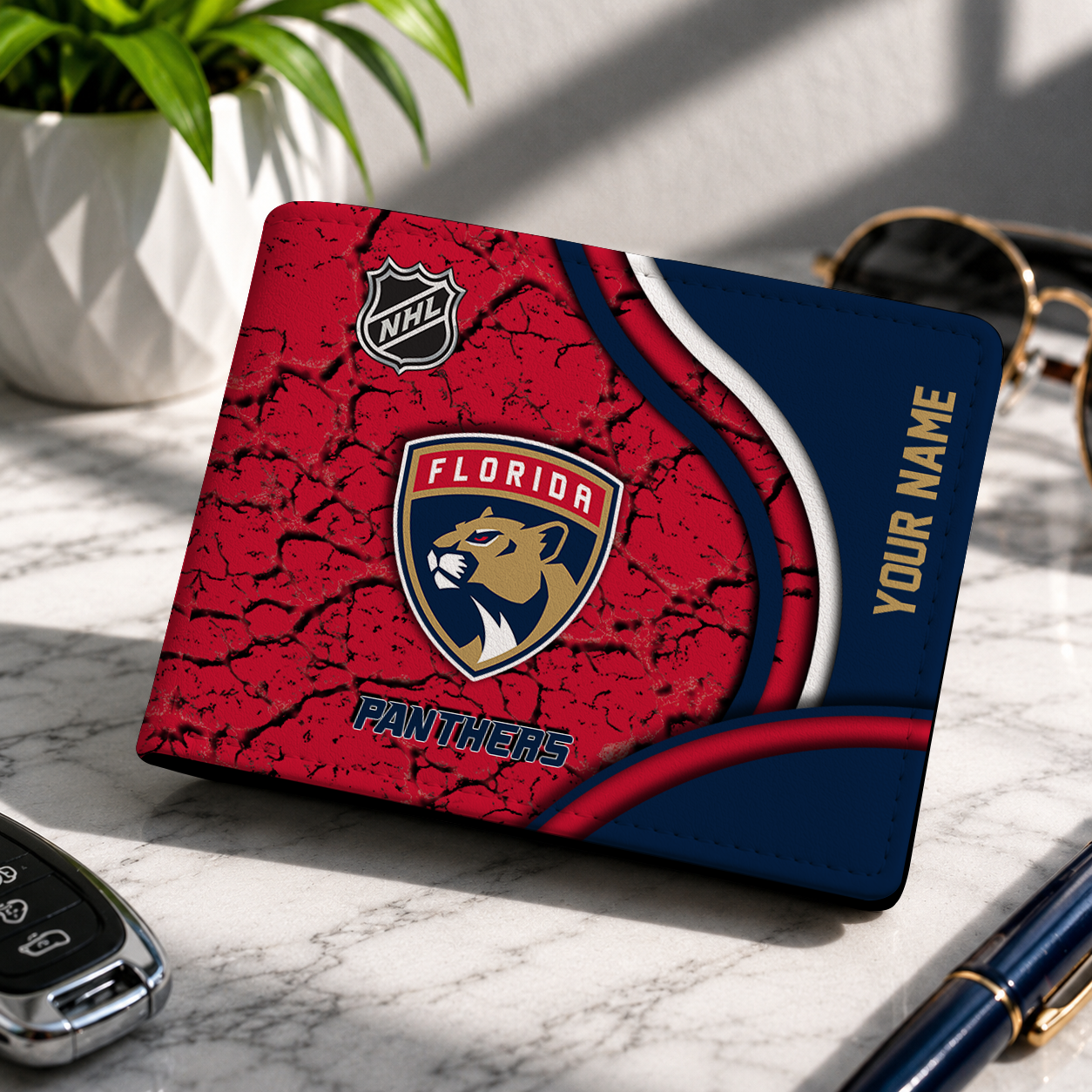 FINAL CLEARANCE - NEW CUSTOMIZED NHL01 FPT FLORIDA PANTHERS LEATHER WALLET