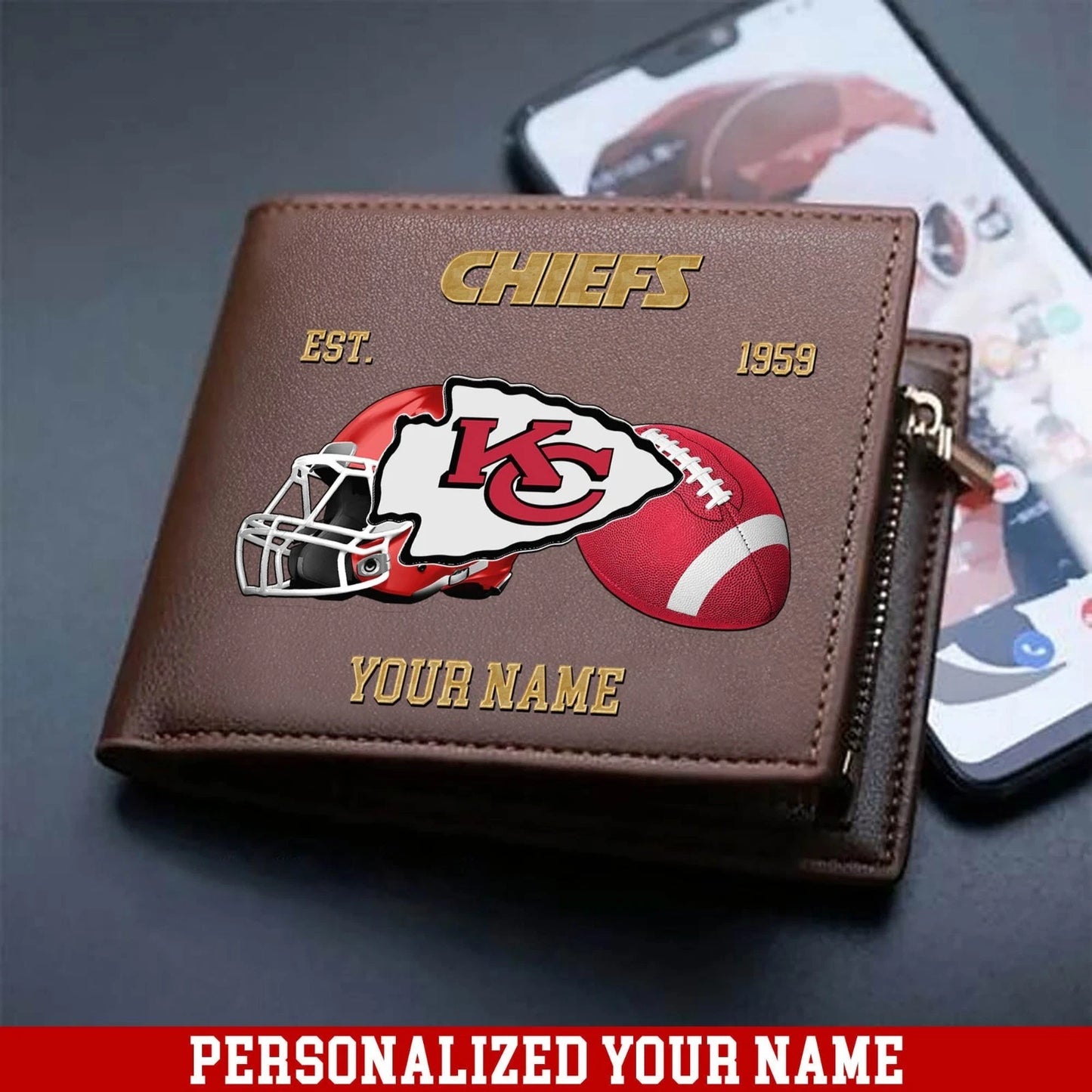 LIMITED EDITION - NEW CUSTOMIZED NFL01 KCC KANSAS CITY CHIEFS LEATHER WALLET