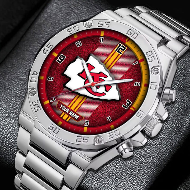 LIMITED EDITION - NEW CUSTOMIZED NFL01 KCC KANSAS CITY CHIEFS LUXURY STAINLESS STEEL WATCH