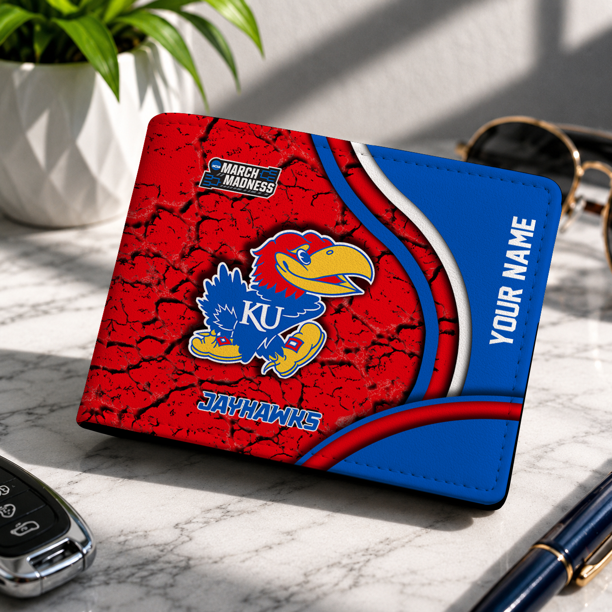 FINAL CLEARANCE - NEW CUSTOMIZED NCAA MAM01 KSJ KANSAS JAYHAWKS LEATHER WALLET