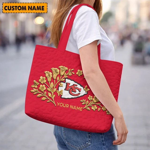ELITE EDITION - NEW CUSTOMIZED NFL01 KCC KANSAS CITY CHIEFS QUILTED TOTE BAG