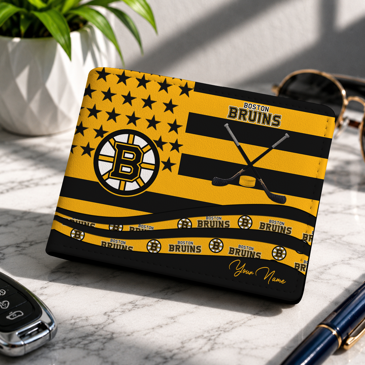 LIMITED EDITION - NEW CUSTOMIZED NHL02 BTB BOSTON BRUINS LEATHER WALLET