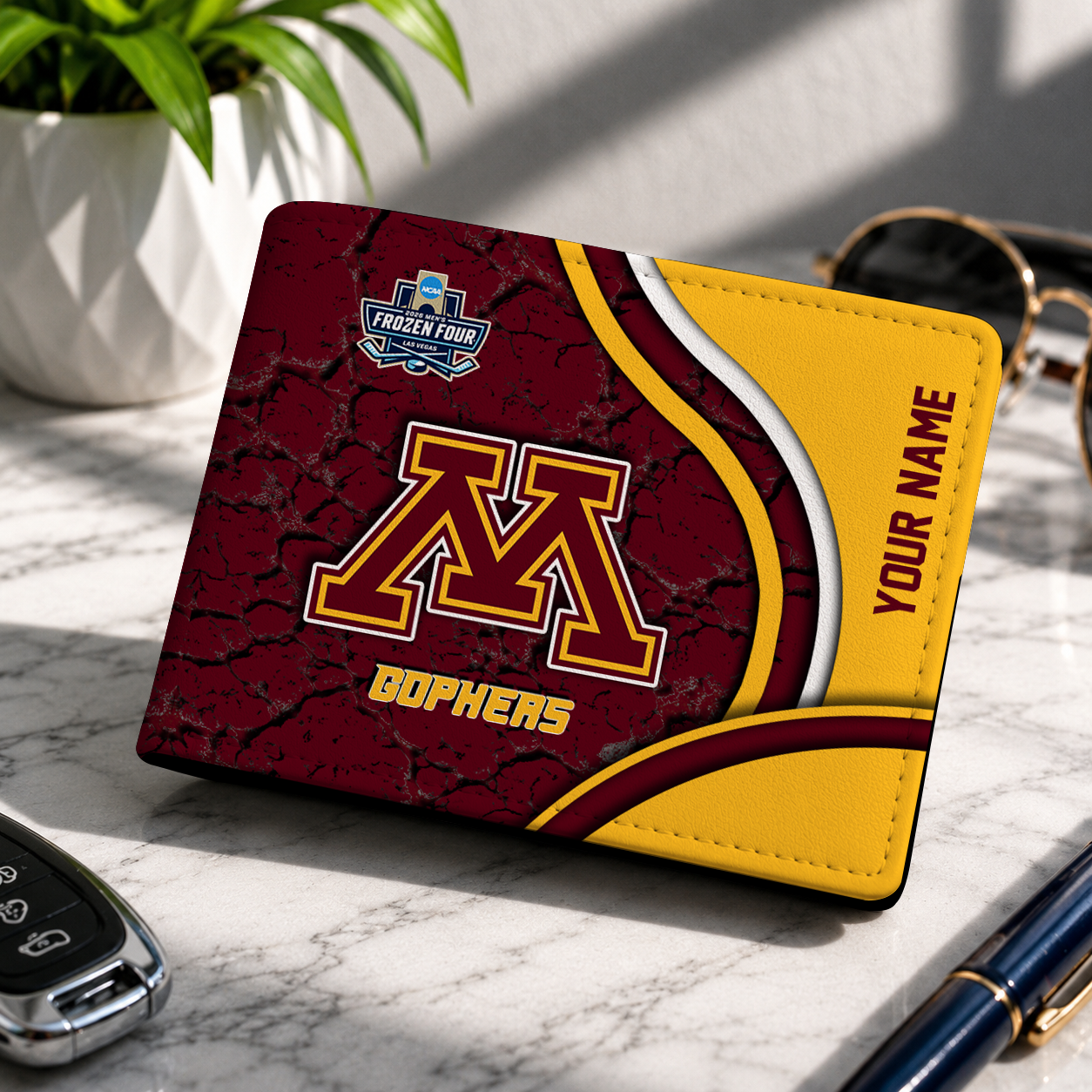 FINAL CLEARANCE - NEW CUSTOMIZED NCAA MFF02 MGG MINNESOTA GOLDEN GOPHERS LEATHER WALLET
