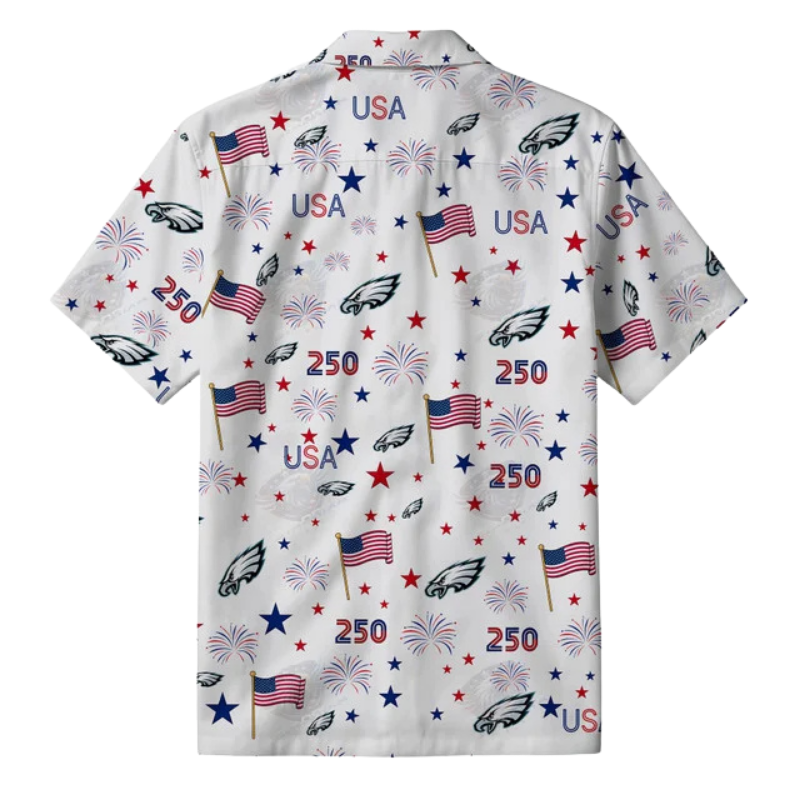 LIMITED EDITION - NEW CUSTOMIZED NFL02 PPE PHILADELPHIA EAGLES PATRIOTIC 250 USA HAWAIIAN SHIRT