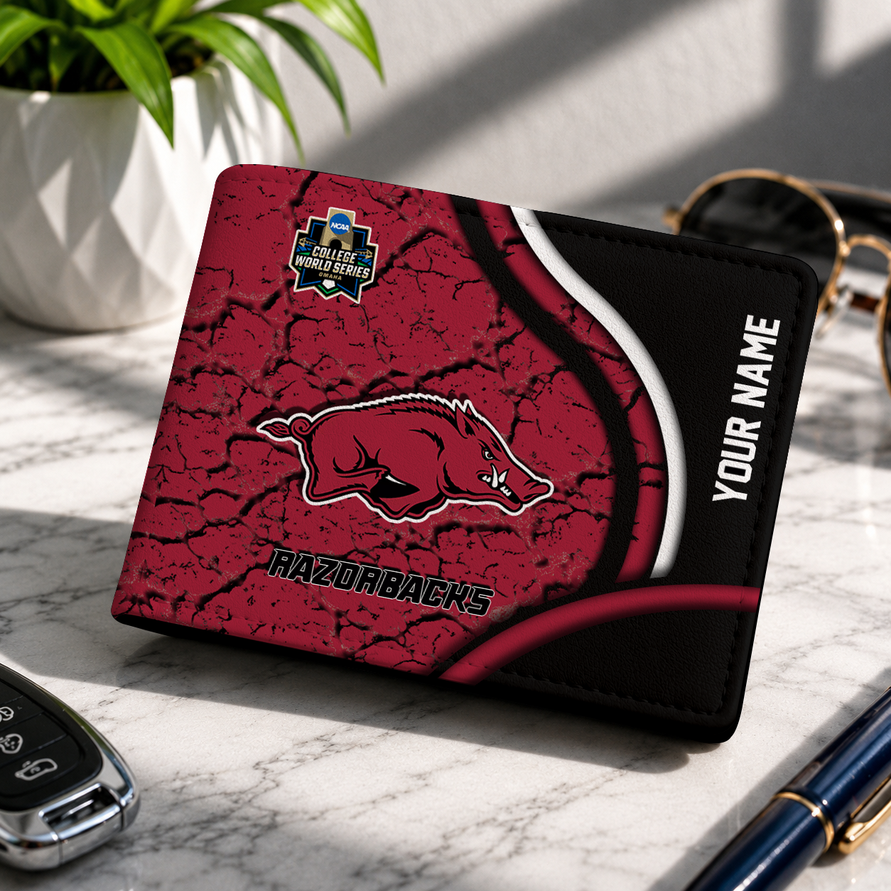 VIRAL EDITION - NEW CUSTOMIZED NCAA CWS03 AKR ARKANSAS RAZORBACKS LEATHER WALLET