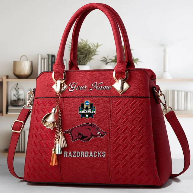 LIMITED EDITION - NEW CUSTOMIZED NCAA CWS03 AKR ARKANSAS RAZORBACKS ZIP HANDBAG MULTICOLOR