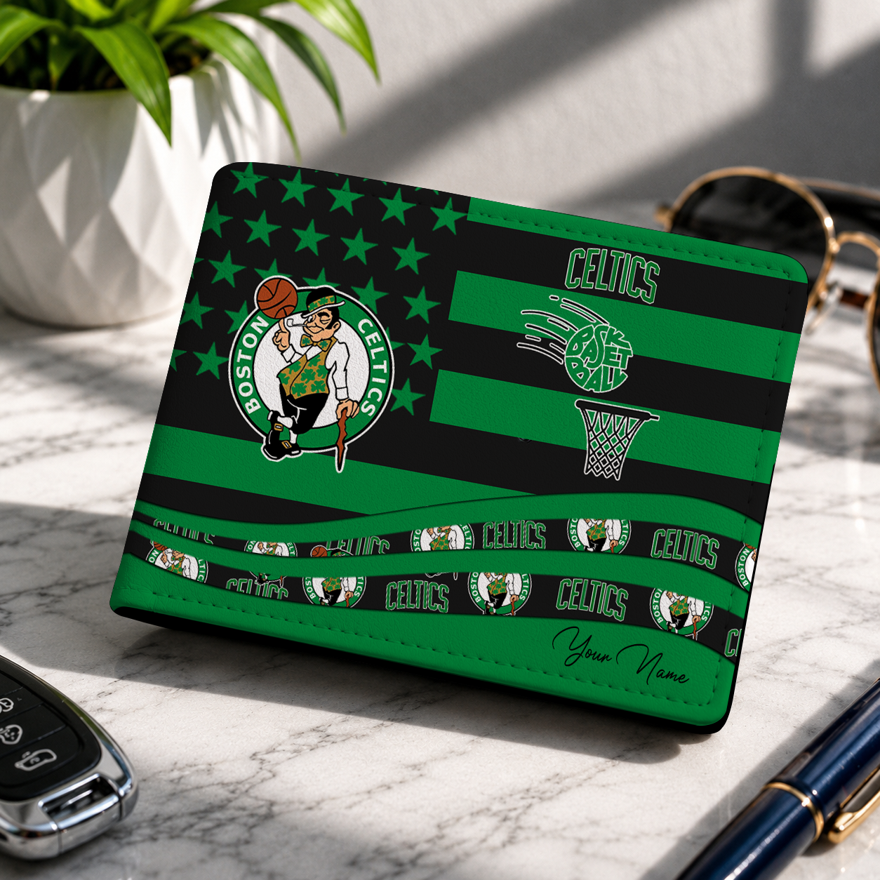 SPECIAL EDITION - NEW CUSTOMIZED NBA03 BCE BOSTON CELTICS LEATHER WALLET