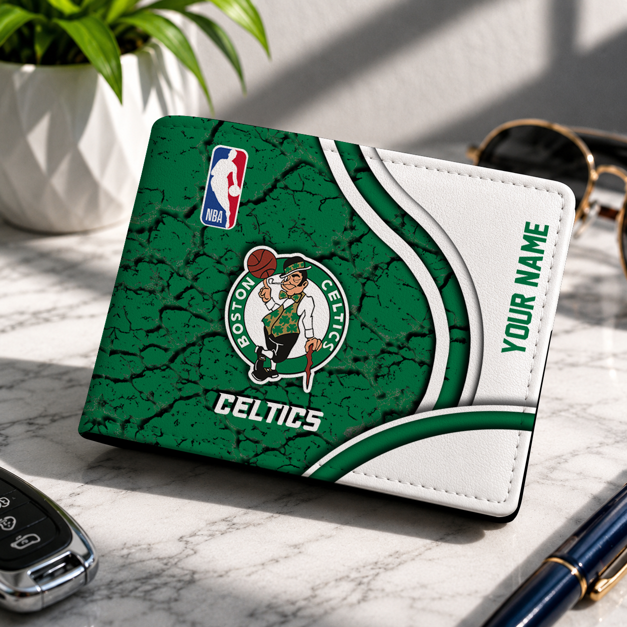 VIRAL EDITION - NEW CUSTOMIZED NBA03 BCE BOSTON CELTICS LEATHER WALLET