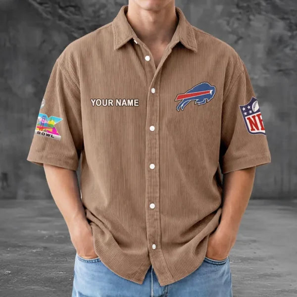 LIMITED EDITION - NEW CUSTOMIZED NFL03 BFB BUFFALO BILLS SEERSUCKER BUTTON SHIRT