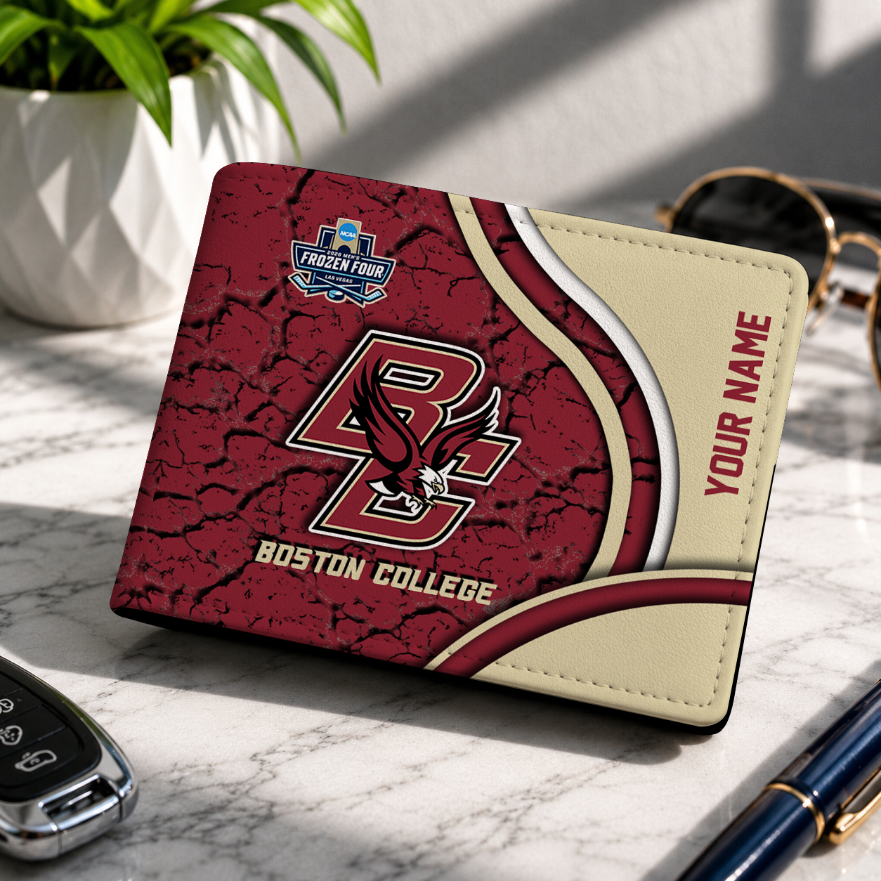 FINAL CLEARANCE - NEW CUSTOMIZED NCAA MFF03 BOE BOSTON COLLEGE EAGLES LEATHER WALLET