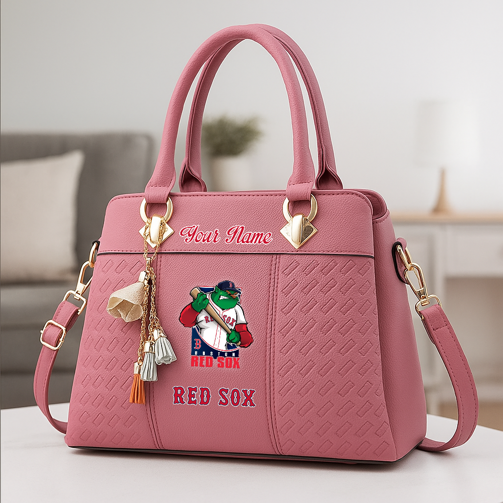 LIMITED EDITION - NEW CUSTOMIZED MLB03 BRS BOSTON RED SOX ZIP HANDBAG MULTICOLOR