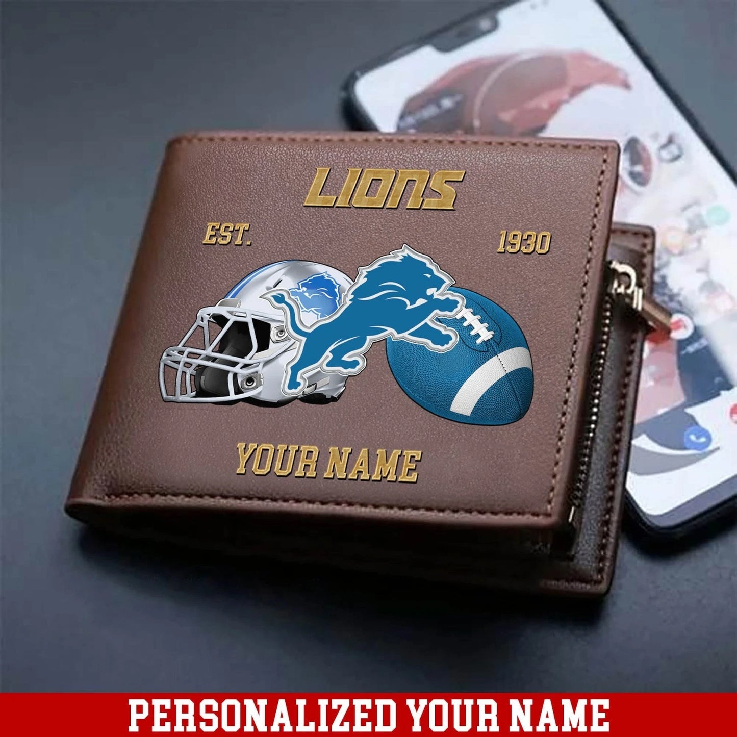 LIMITED EDITION - NEW CUSTOMIZED NFL04 DTL DETROIT LIONS LEATHER WALLET