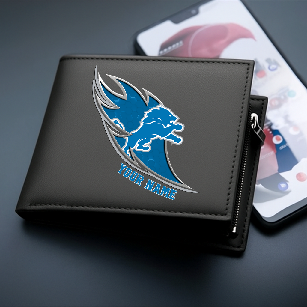 LIMITED EDITION - NEW CUSTOMIZED NFL04 DTL DETROIT LIONS LEATHER WALLET