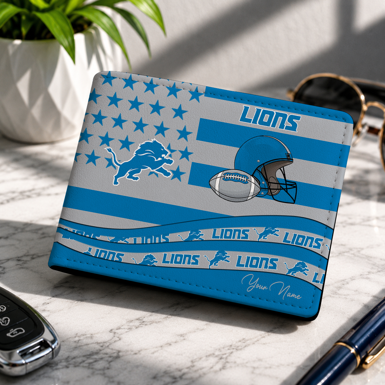 LIMITED EDITION - NEW CUSTOMIZED NFL04 DTL DETROIT LIONS LEATHER WALLET