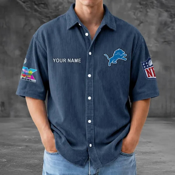 LIMITED EDITION - NEW CUSTOMIZED NFL04 DTL DETROIT LIONS SEERSUCKER BUTTON SHIRT