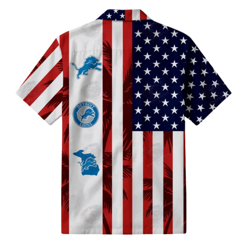LIMITED EDITION - NEW CUSTOMIZED NFL04 DTL DETROIT LIONS PATRIOTIC 250 USA HAWAIIAN SHIRT