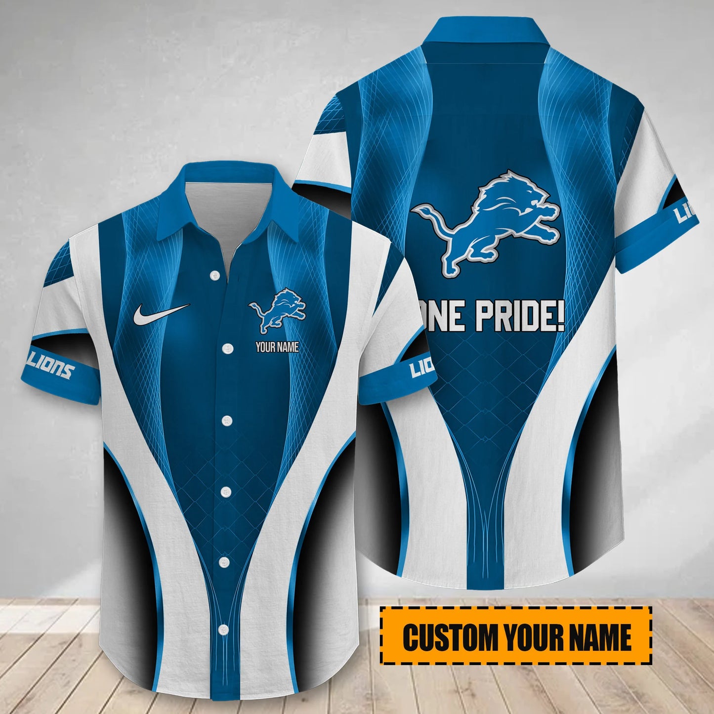 LIMITED EDITION - NEW CUSTOMIZED NFL04 DTL DETROIT LIONS SHORT SLEEVE BUTTON-UP SHIRT