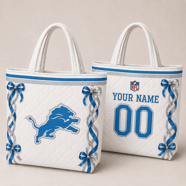SPECIAL EDITION - NEW CUSTOMIZED NFL04 DTL DETROIT LIONS QUILTED TOTE BAG