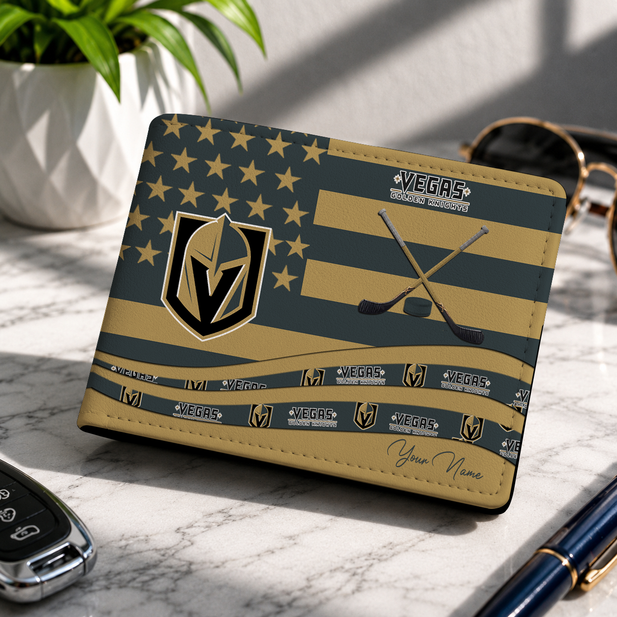 LIMITED EDITION - NEW CUSTOMIZED NHL04 VGK VEGAS GOLDEN KNIGHTS LEATHER WALLET