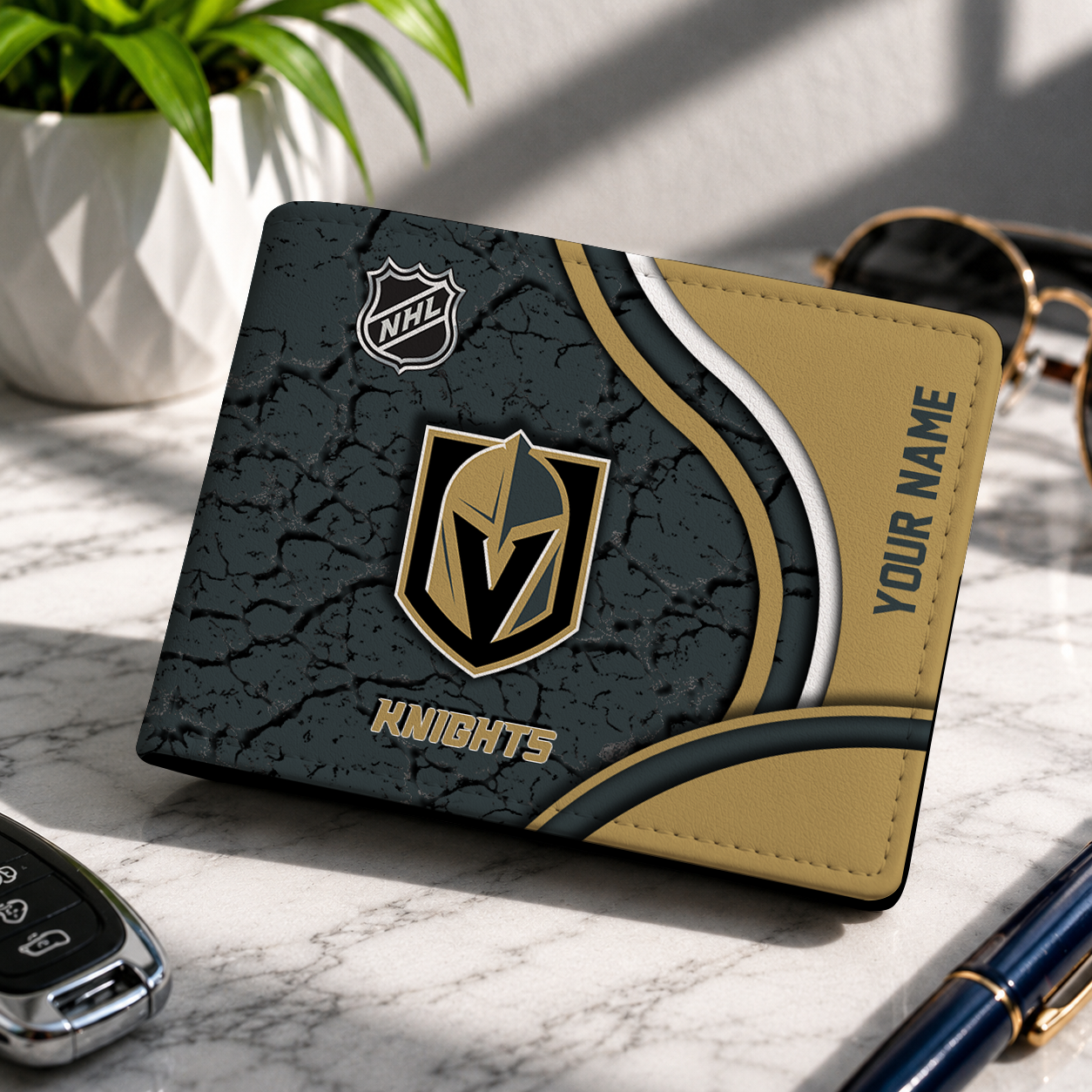 FINAL CLEARANCE - NEW CUSTOMIZED NHL04 VGK VEGAS GOLDEN KNIGHTS LEATHER WALLET