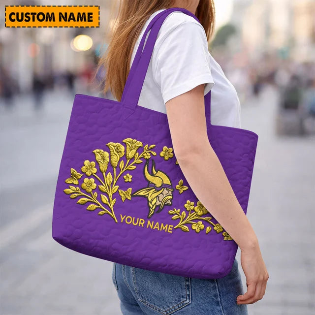 ELITE EDITION - NEW CUSTOMIZED NFL05 MVK MINNESOTA VIKINGS QUILTED TOTE BAG