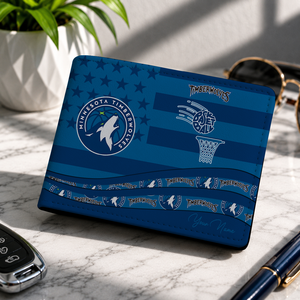 SPECIAL EDITION - NEW CUSTOMIZED NBA05 MTW MINNESOTA TIMBERWOLVES LEATHER WALLET