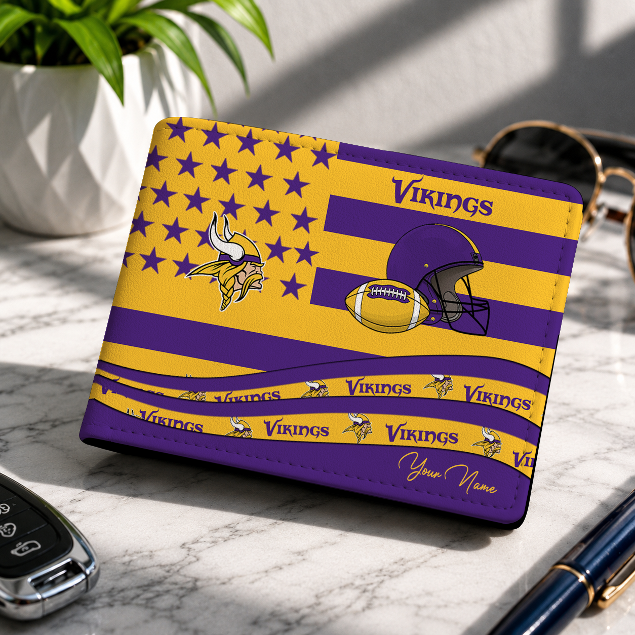 LIMITED EDITION - NEW CUSTOMIZED NFL05 MVK MINNESOTA VIKINGS LEATHER WALLET