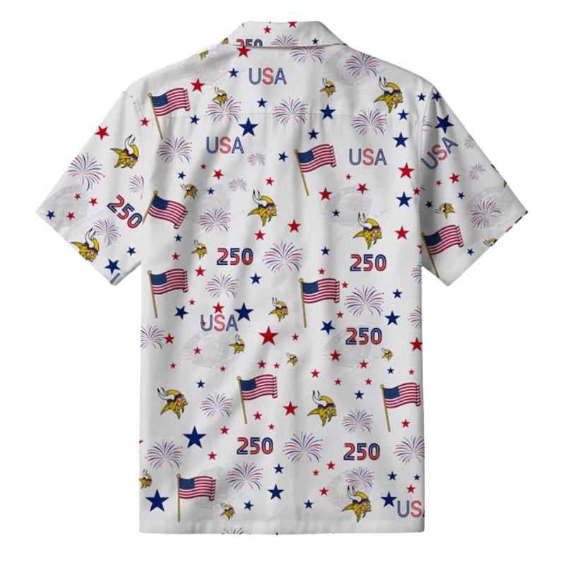 LIMITED EDITION - NEW CUSTOMIZED NFL05 MVK MINNESOTA VIKINGS PATRIOTIC 250 USA HAWAIIAN SHIRT