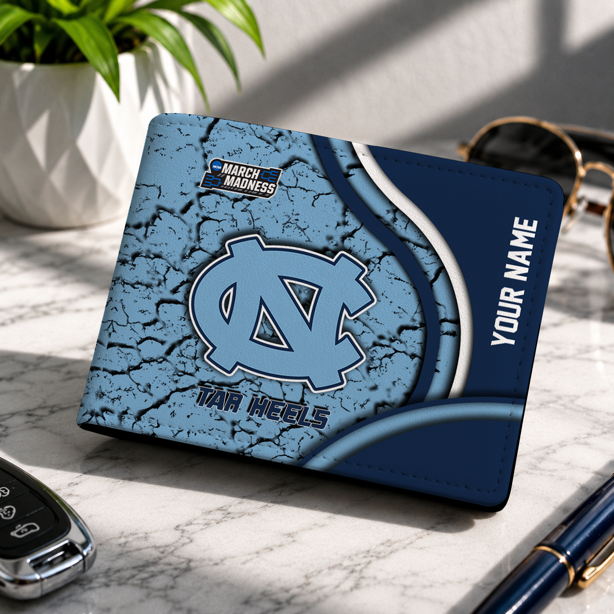 FINAL CLEARANCE - NEW CUSTOMIZED NCAA MAM05 NTH NORTH CAROLINA TAR HEELS LEATHER WALLET
