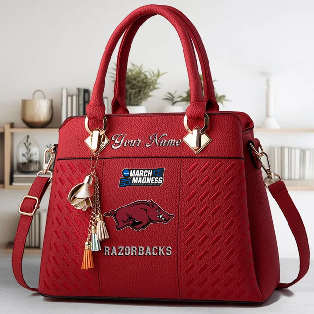 LIMITED EDITION - NEW CUSTOMIZED NCAA MAM06 AKR ARKANSAS RAZORBACKS ZIP HANDBAG MULTICOLOR