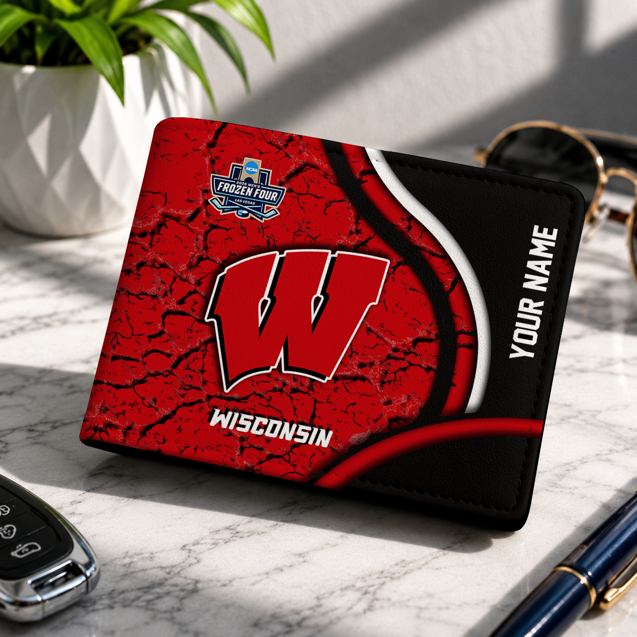 FINAL CLEARANCE - NEW CUSTOMIZED NCAA MFF06 WSB WISCONSIN BADGERS LEATHER WALLET