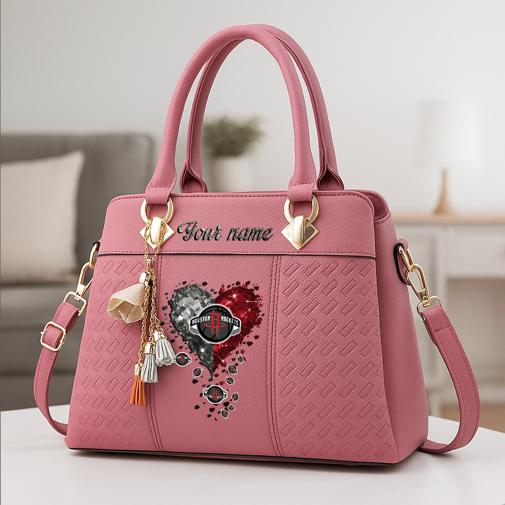 LIMITED EDITION - NEW CUSTOMIZED NBA07 HRO HOUSTON ROCKETS ZIP HANDBAG MULTICOLOR