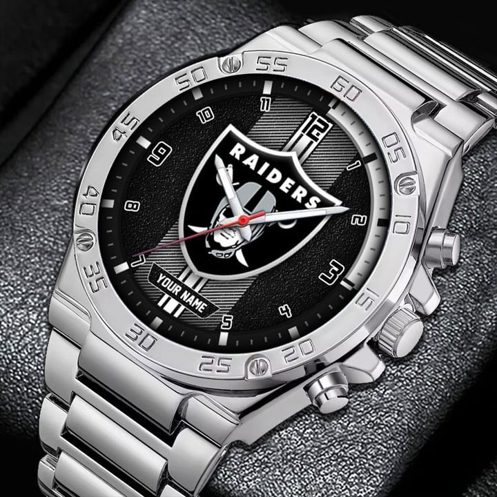 LIMITED EDITION - NEW CUSTOMIZED NFL07 LVR LAS VEGAS RAIDERS LUXURY STAINLESS STEEL WATCH