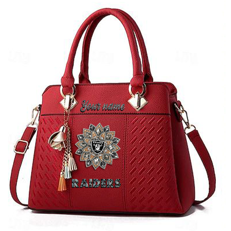 LIMITED EDITION - NEW CUSTOMIZED NFL07 LVR LAS VEGAS RAIDERS WOMEN'S ZIP HANDBAG MULTICOLOR