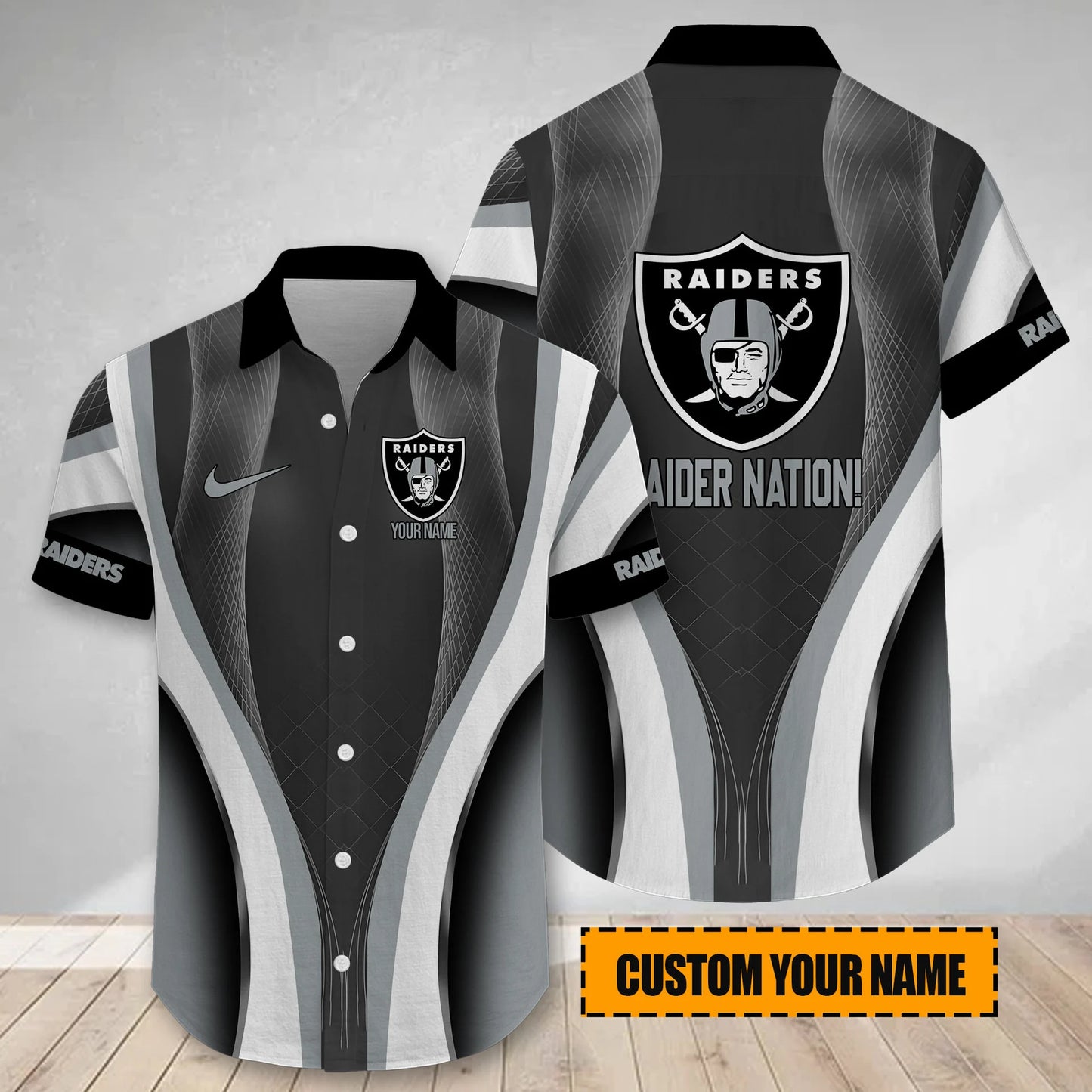 LIMITED EDITION - NEW CUSTOMIZED NFL07 LVR LAS VEGAS RAIDERS SHORT SLEEVE BUTTON-UP SHIRT