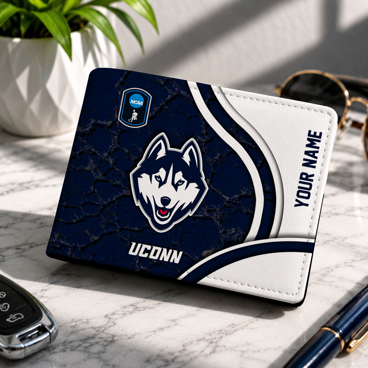 VIRAL EDITION - NEW CUSTOMIZED NCAA CFH07 UCH UCONN HUSKIES LEATHER WALLET