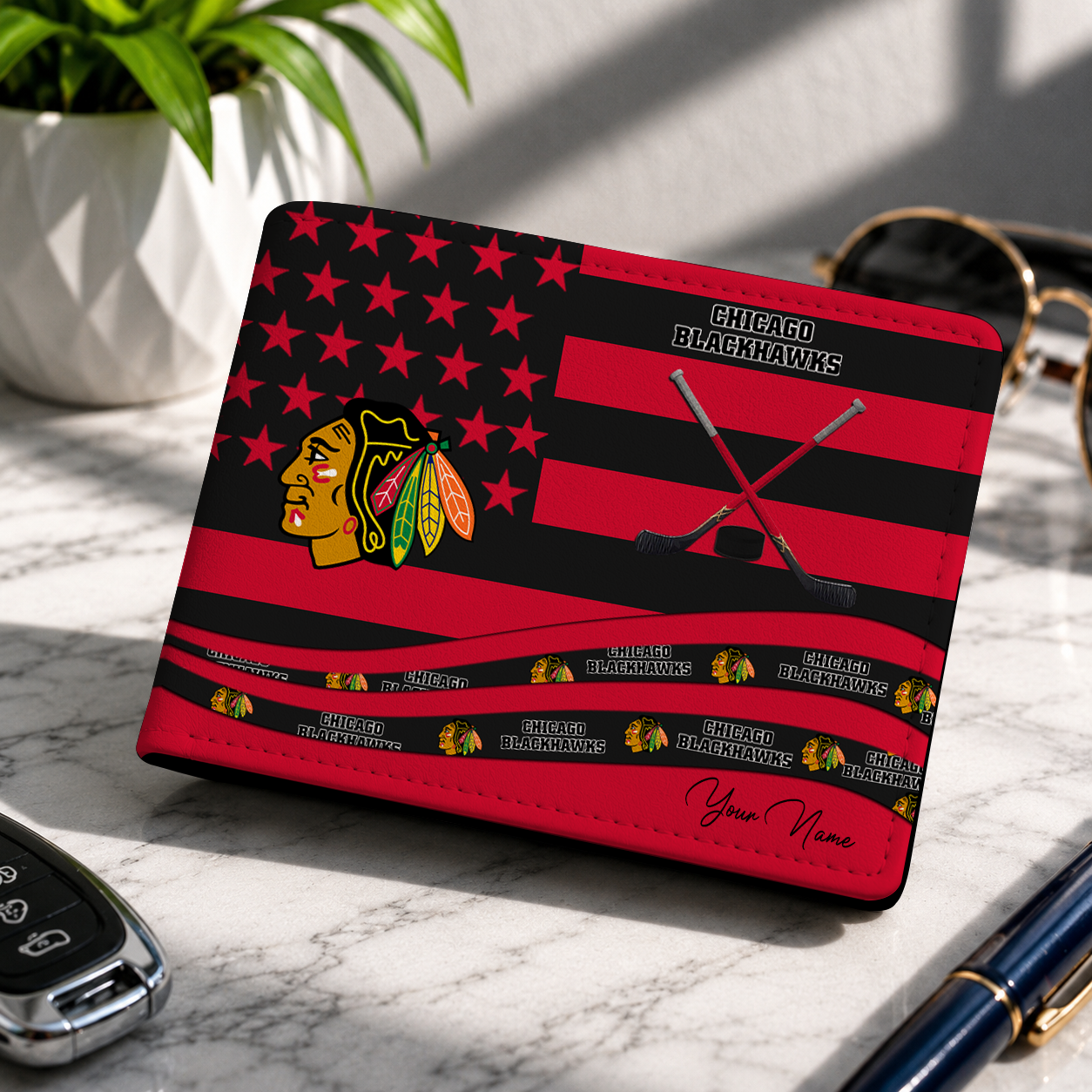LIMITED EDITION - NEW CUSTOMIZED NHL08 CBH CHICAGO BLACKHAWKS LEATHER WALLET