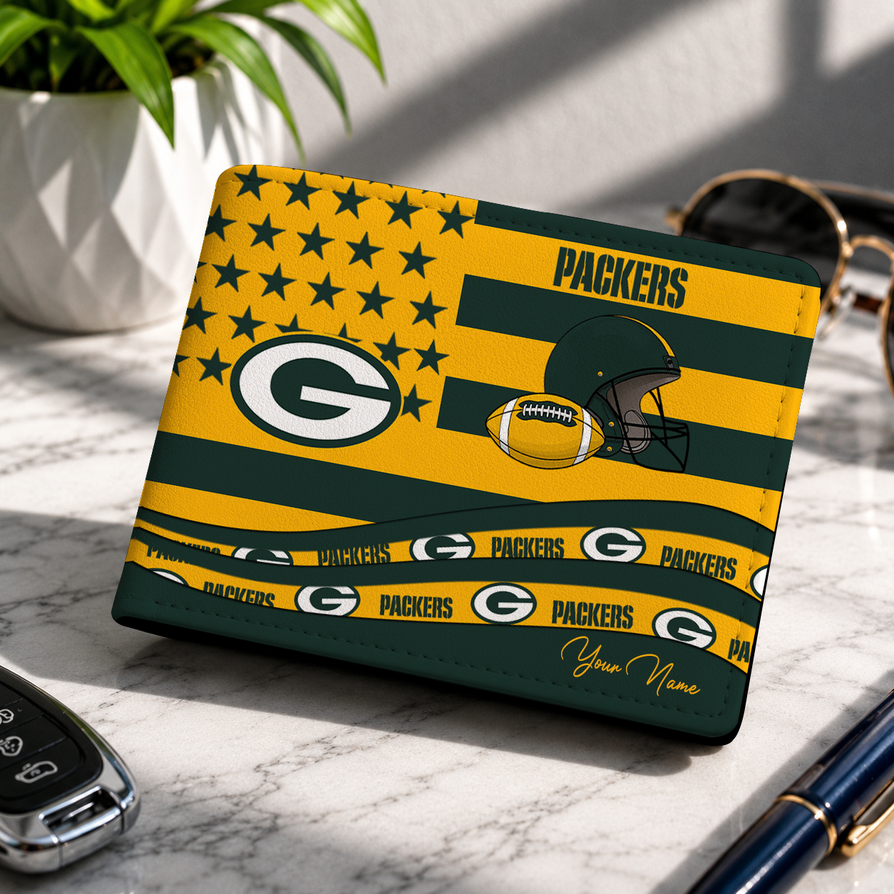 LIMITED EDITION - NEW CUSTOMIZED NFL08 GBP GREEN BAY PACKERS LEATHER WALLET