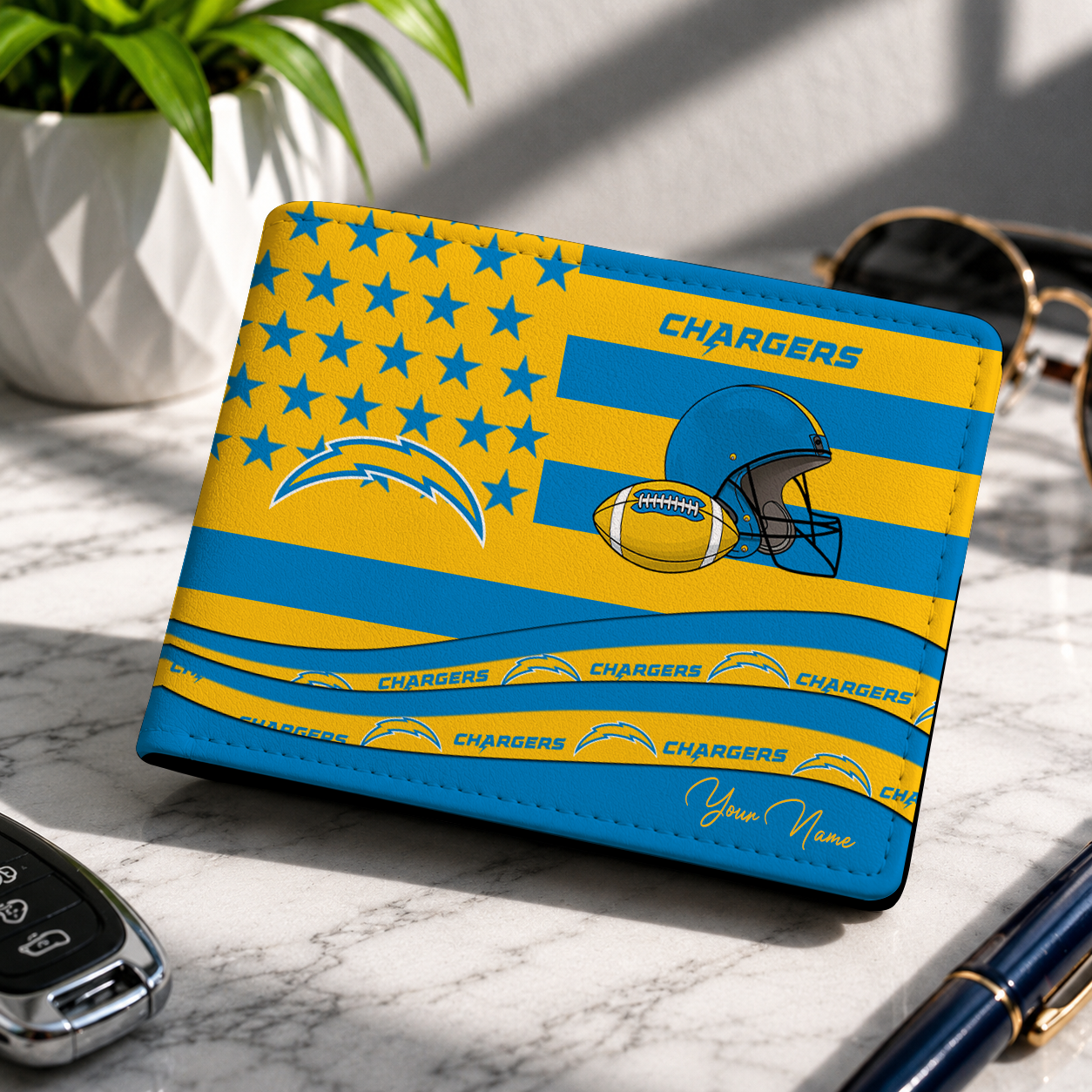 LIMITED EDITION - NEW CUSTOMIZED NFL09 LAC LOS ANGELES CHARGERS LEATHER WALLET