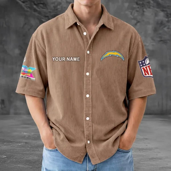 LIMITED EDITION - NEW CUSTOMIZED NFL09 LAC LOS ANGELES CHARGERS SEERSUCKER BUTTON SHIRT