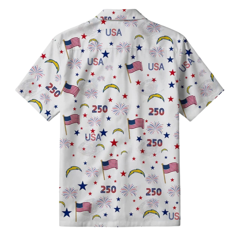 LIMITED EDITION - NEW CUSTOMIZED NFL09 LAC LOS ANGELES CHARGERS PATRIOTIC 250 USA HAWAIIAN SHIRT