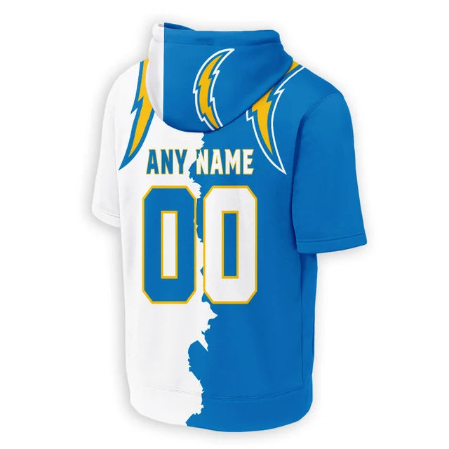 LIMITED EDITION - NEW CUSTOMIZED NFL09 LAC LOS ANGELES CHARGERS SHORT SLEEVE HOODIE T-SHIRT