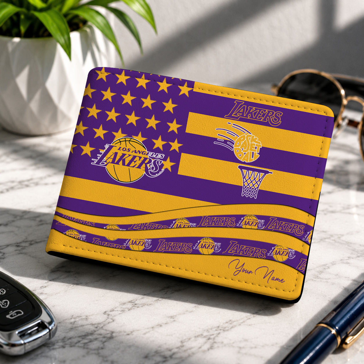 SPECIAL EDITION - NEW CUSTOMIZED NBA09 LLA LOS ANGELES LAKERS LEATHER WALLET