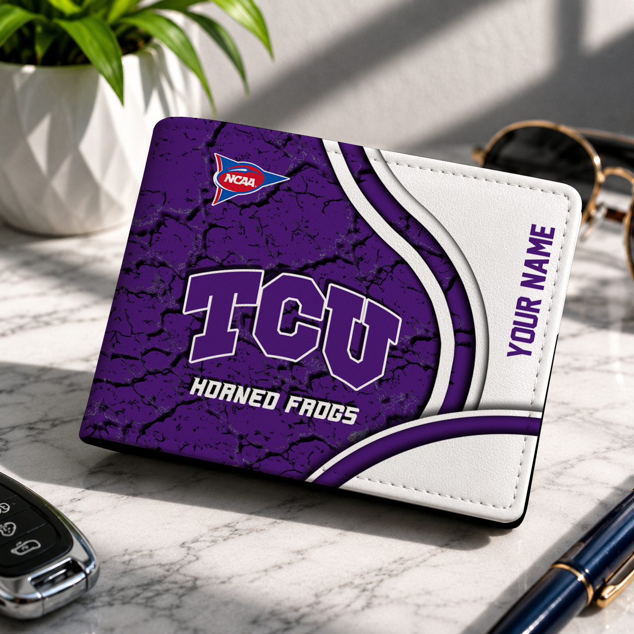 MEGA SALE - NEW CUSTOMIZED NCAA FBS09 THF TCU HORNED FROGS LEATHER WALLET