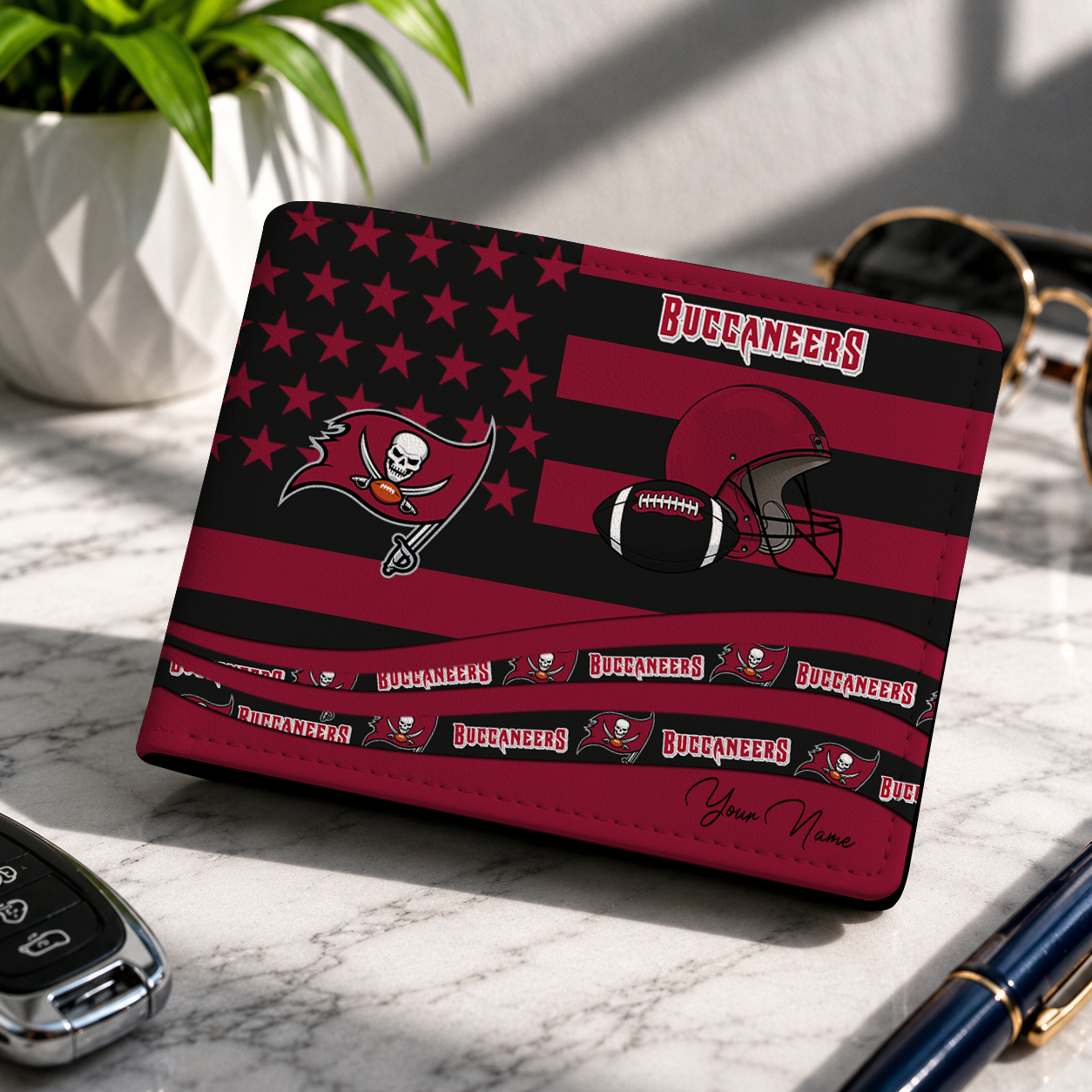 LIMITED EDITION - NEW CUSTOMIZED NFL10 TBB TAMPA BAY BUCCANEERS LEATHER WALLET
