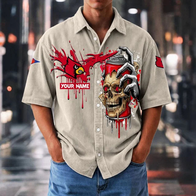 MEGA SALE - NEW CUSTOMIZED NCAA FBS10 ULC UL CARDINALS SEERSUCKER BUTTON SHIRT
