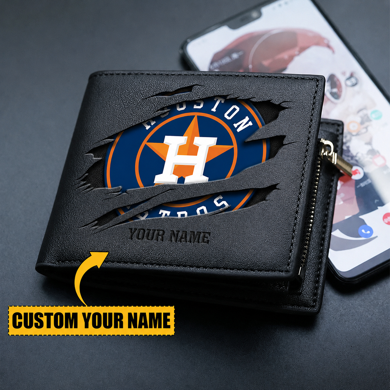 LIMITED EDITION - NEW CUSTOMIZEDMLB10 HAS HOUSTON ASTROS LEATHER WALLET