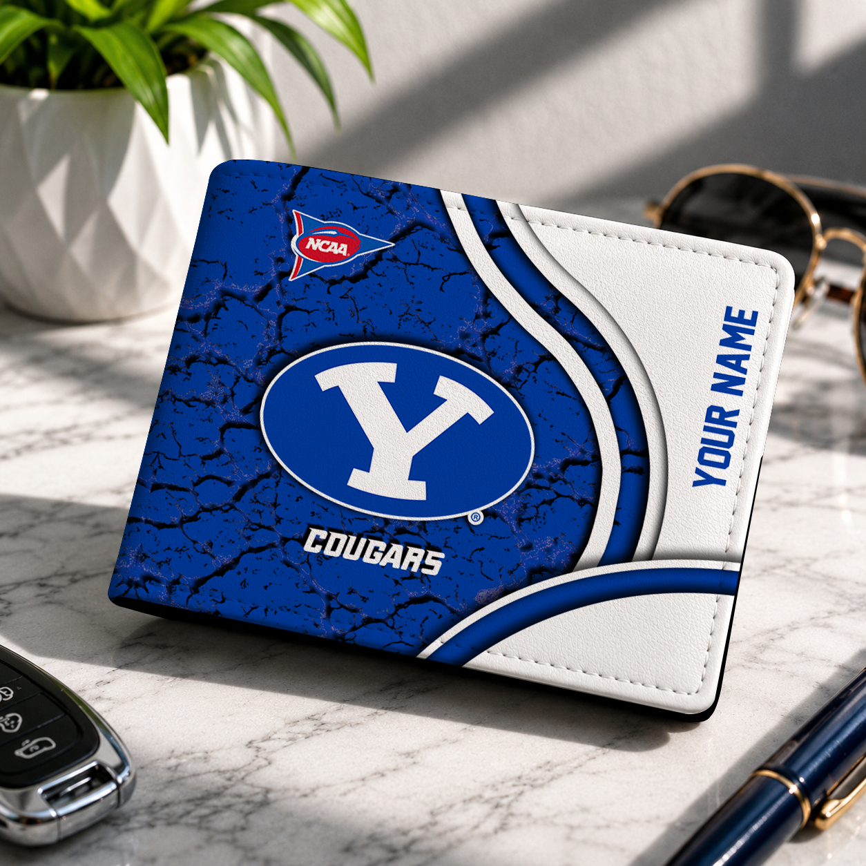 MEGA SALE - NEW CUSTOMIZED NCAA FBS11 BYU BYU COUGARS LEATHER WALLET