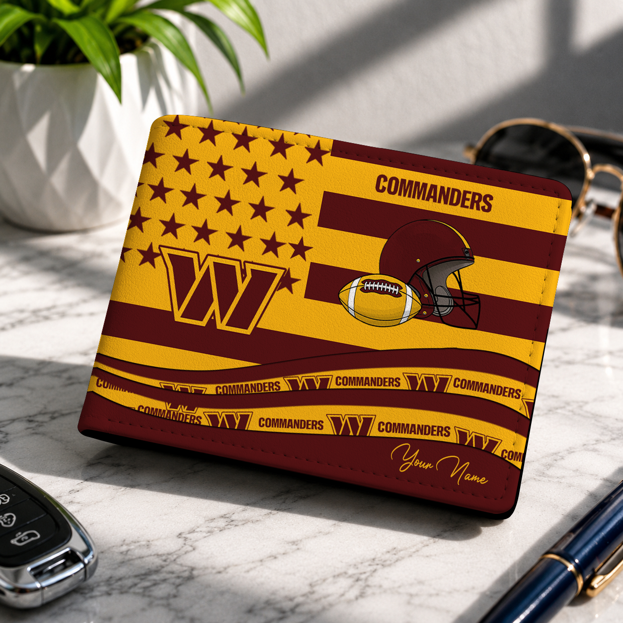 LIMITED EDITION - NEW CUSTOMIZED NFL12 WTC WASHINGTON COMMANDERS LEATHER WALLET