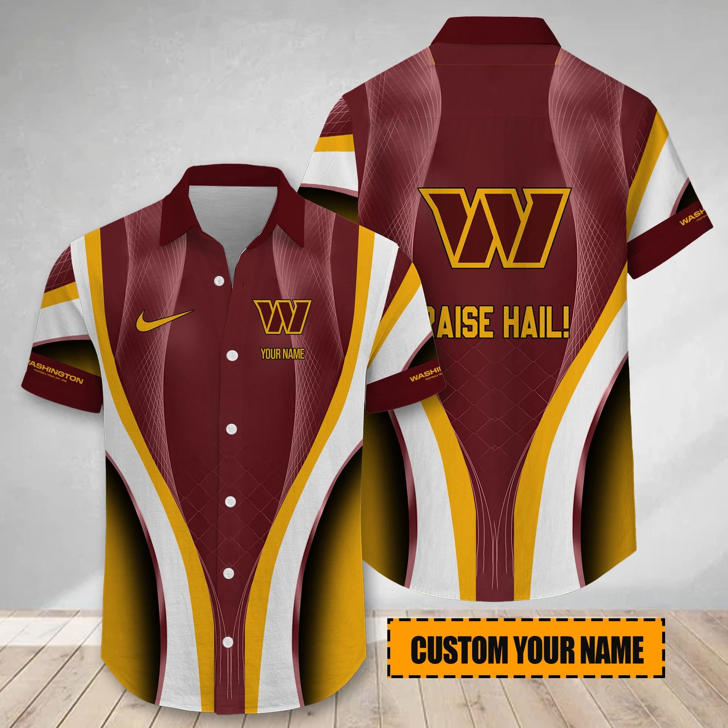 LIMITED EDITION - NEW CUSTOMIZED NFL12 WTC WASHINGTON COMMANDERS SHORT SLEEVE BUTTON-UP SHIRT